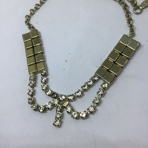 Rhinestone and Gold Block Necklace